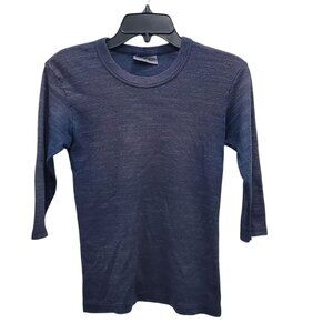Michael Stars Women's Y2K Navy Metallic Lurex Basic 3/4 Sleeve Crew Neck Tee O/S